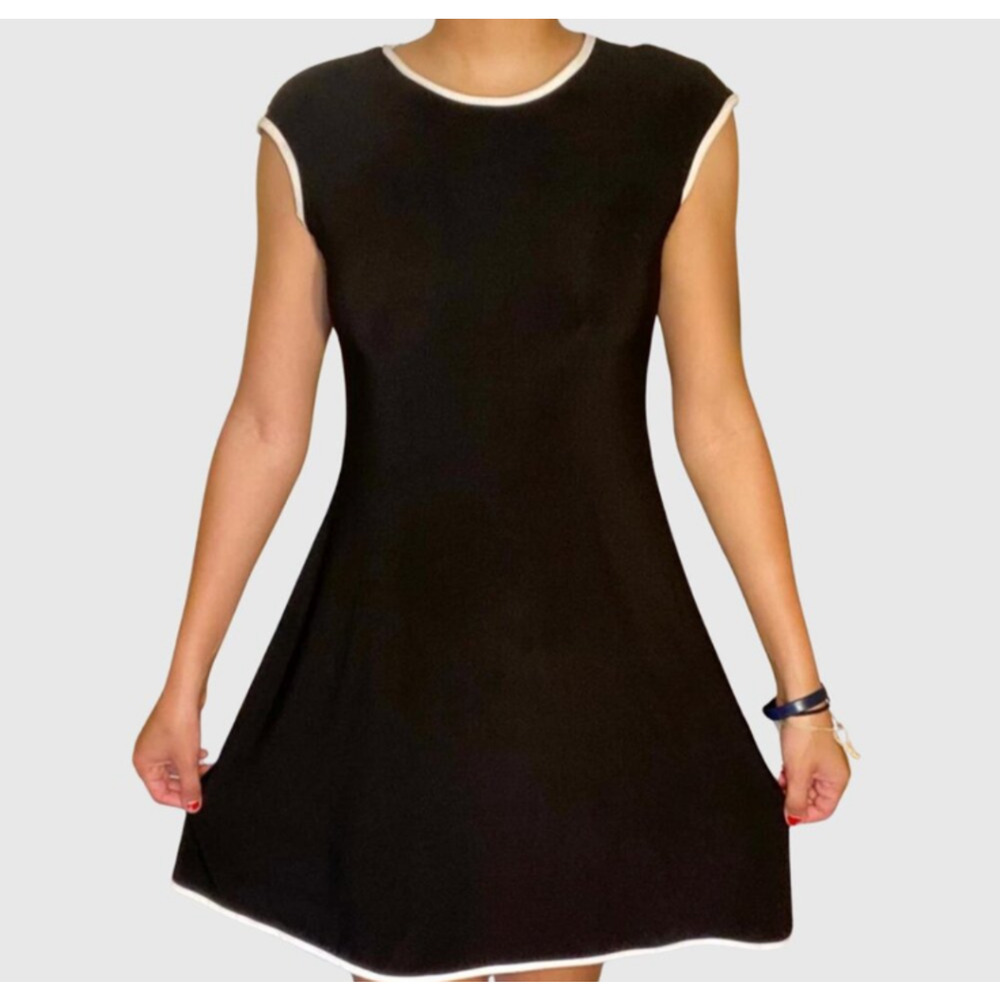 Annalee Hope Retro Sport Dress Sz S Black Tennis Piping Trim Stretch Active‎ USA